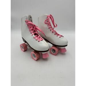 White Roller Skates with Pink Wheels & Laces M 7/8